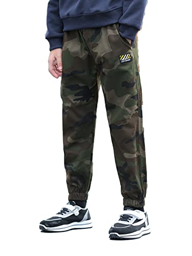 NATUST Jungen Camouflage Jogginghose Kinder Camo Freizeithose Baumwolle Hose Jungs mit Elastischem Bund Armeegrün 134-140 von NATUST