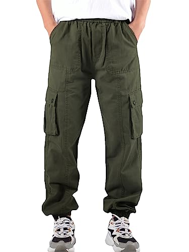 NATUST Jungen Cargohose Kinder Casual Jogginghose Hose mit Elastische Taille ArmeeGrün 160 von NATUST