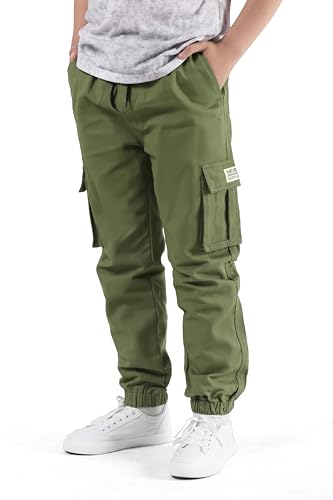 NATUST Jungen Cargohose Kinder Freizeithose Jogginghose Jungs Cargo Hose mit Elastischem Bund Armeegrün 158-164 von NATUST