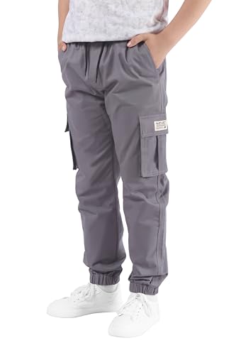 NATUST Jungen Cargohose Kinder Freizeithose Jogginghose Jungs Cargo Hose mit Elastischem Bund Grau 146-152 von NATUST