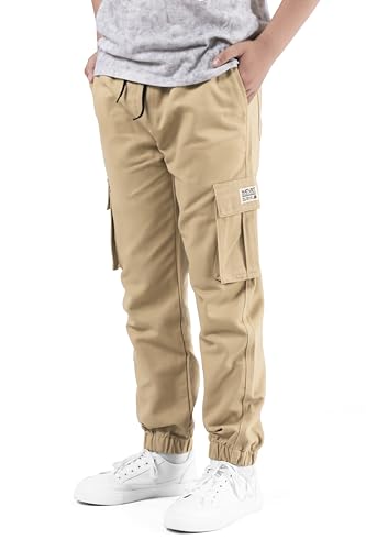 NATUST Jungen Cargohose Kinder Freizeithose Jogginghose Jungs Cargo Hose mit Elastischem Bund Khaki 170/176 von NATUST