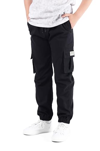 NATUST Jungen Cargohose Kinder Freizeithose Jogginghose Jungs Cargo Hose mit Elastischem Bund Schwarz 170/176 von NATUST