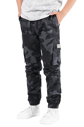 NATUST Jungen Cargohose Kinder Freizeithose Jogginghose Jungs Cargo Hose mit Elastischem Bund Tarngrau 128-134 (Herstellergröße: 130) von NATUST