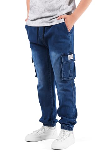 NATUST Jungen Cargohose Kinder Freizeithose Jogginghose Jungs Cargo Jeans mit Elastischem Bund Blau 128-134 (Herstellergröße: 130) von NATUST