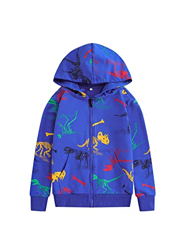 NATUST Jungen Dinosaurie Hoodie Kapuzenpullover Mit Reißverschluss Langarm Strickjacke Blau DE: 110-116 (Herstellergröße 110) von NATUST