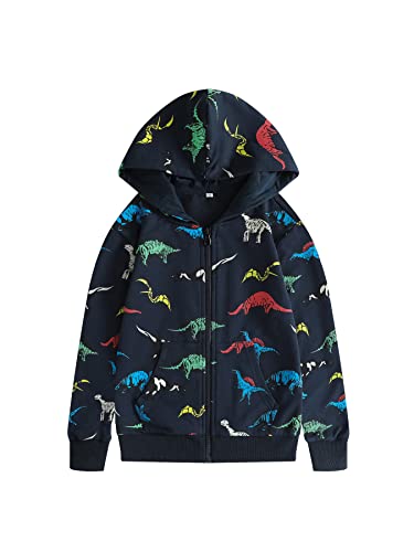 NATUST Jungen Dinosaurie Hoodie Kapuzenpullover Mit Reißverschluss Langarm Strickjacke Dunkelblau DE: 110-116 (Herstellergröße 110) von NATUST