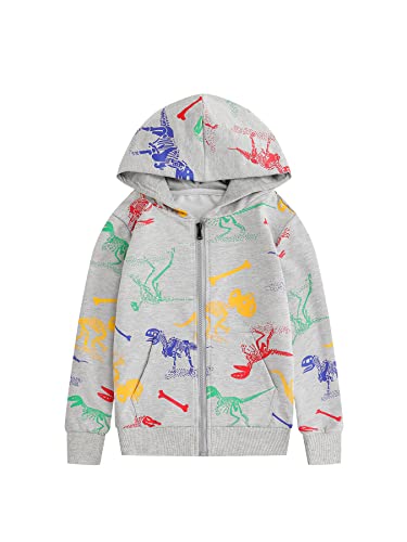 NATUST Jungen Dinosaurie Hoodie Kapuzenpullover Mit Reißverschluss Langarm Strickjacke Grau DE: 134-140 (Herstellergröße 130) von NATUST