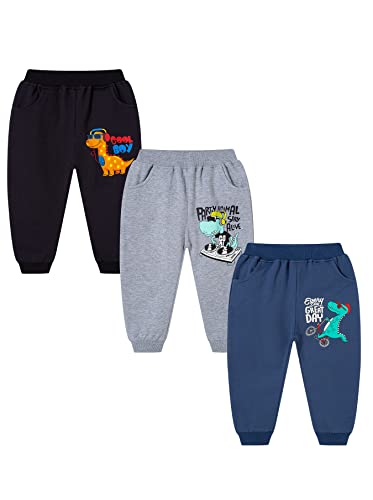 NATUST Jungen Dinosaurier Baumwolle Jogginghose 3er Pack Kinder Freizeithose Sporthose Mädchen Sweathosen Jogger Hose 98 von NATUST