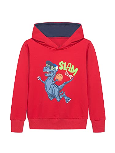 NATUST Jungen Dinosaurier Hoodie Kinder Baumwolle Kapuzenpullover Mädchen Pullover Herbst Sweatshirt Rot 104-110 von NATUST