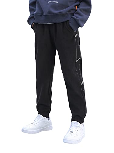 NATUST Jungen Freizeithose Jungs Casual Jogginghose Kinder Hosen mit Elastischem Bund Schwarz 164-170 von NATUST