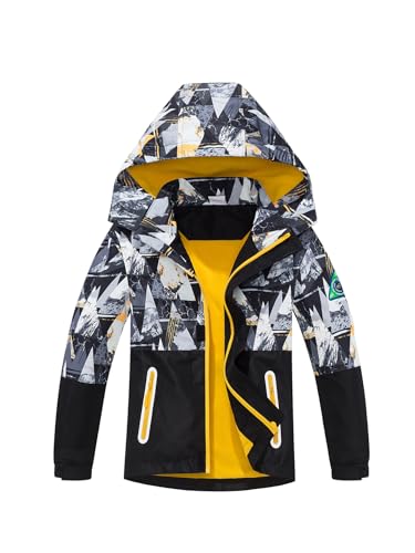 NATUST Jungen Gefütterte Regenjacke Winddicht Übergangsjacke Wasserdicht Winddichtjacke Thermo Softshelljacke Gelb 116-122 von NATUST