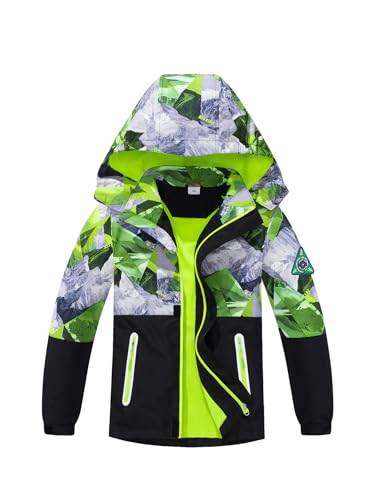 NATUST Jungen Gefütterte Regenjacke Winddicht Übergangsjacke Wasserdicht Winddichtjacke Thermo Softshelljacke Grün 104-110 von NATUST