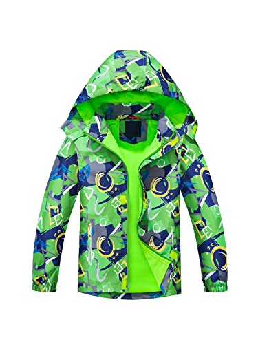 NATUST Jungen Gefütterte Regenjacke Winddicht Übergangsjacke Wasserdicht Winddichtjacke Thermo Softshelljacke Grün 146-152 von NATUST