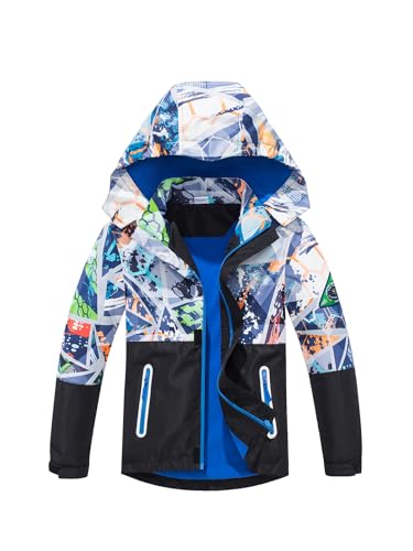 NATUST Jungen Gefütterte Regenjacke Winddicht Übergangsjacke Wasserdicht Winddichtjacke Thermo Softshelljacke Grün Blau 116-122 von NATUST