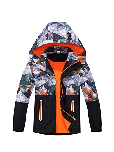 NATUST Jungen Gefütterte Regenjacke Winddicht Übergangsjacke Wasserdicht Winddichtjacke Thermo Softshelljacke Orange 128-134 von NATUST