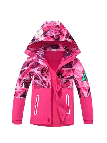 NATUST Jungen Gefütterte Regenjacke Winddicht Übergangsjacke Wasserdicht Winddichtjacke Thermo Softshelljacke Rosa 128-134 von NATUST