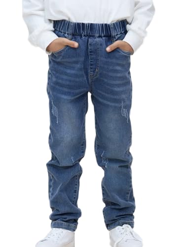 NATUST Jungen Jeans mit Elastischem Bund Kinder Hose mit Abschürfungen Jeanshosen Straight Denim Blau 164-170（Herstellergröße: 170 von NATUST