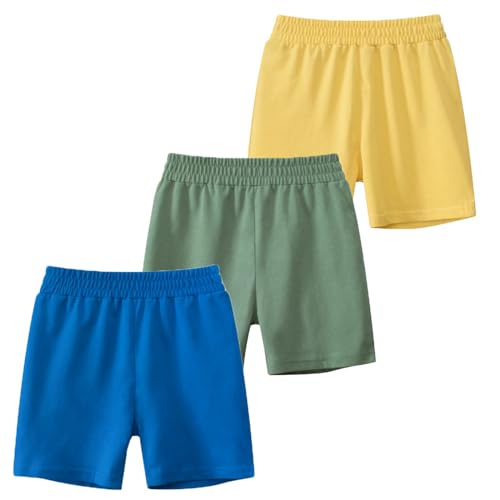 NATUST Jungen Kurze Hosen Kinder Shorts Freizeit Sommer Hosen Multipack Blau Grün Gelb 120 von NATUST