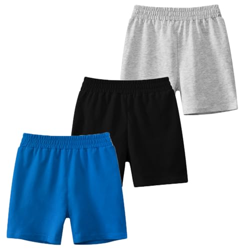 NATUST Jungen Kurze Hosen Kinder Shorts Freizeit Sommer Hosen Multipack Blau Schwarz Grau 100 von NATUST