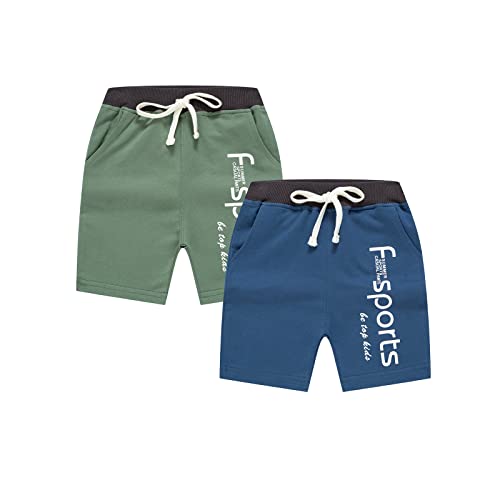 NATUST Jungen Shorts Kinder Baumwolle Kurze Hosen Jungs Tunnelzug Karikatur Drucken Kurze Jogginghose 2er Pack 110 Dinosaurier von NATUST