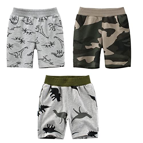 NATUST Jungen Sommer Shorts Kinder Baumwolle Hose Kurze Jogginghose, 3er-Pack Dinosaurier 2 DE: 116(Herstellergröße 110) von NATUST