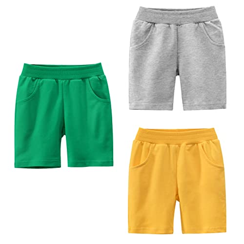 NATUST Jungen Sommer Shorts Kinder Baumwolle Hose Kurze Jogginghose, 3er-Pack Gelb/Grün/Grau DE: 104(Herstellergröße 100) von NATUST