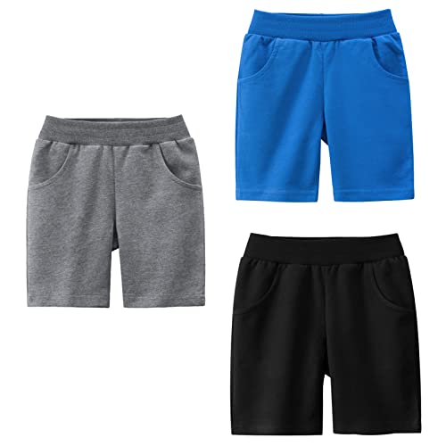 NATUST Jungen Sommer Shorts Kinder Baumwolle Hose Kurze Jogginghose, 3er-Pack Schwarz/Blau/Dunkelgrau DE: 104(Herstellergröße 100) von NATUST