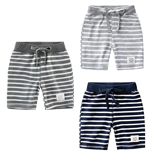 NATUST Jungen Sommer Shorts Kinder Baumwolle Hose Kurze Jogginghose, 3er-Pack Streifen DE: 116(Herstellergröße 110) von NATUST