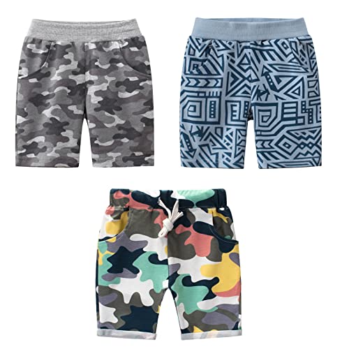NATUST Jungen Sommer Shorts Kinder Baumwolle Hose Kurze Jogginghose, 3er-Pack Tarnung DE: 116(Herstellergröße 110) von NATUST