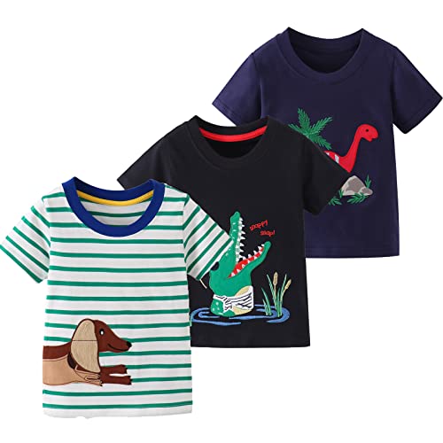 NATUST Jungen T-Shirt Set 3er Pack Kurzärmliges Shirt Flugzeug Tier Sommer DE: 110-116(Herstellergröße 6T) von NATUST