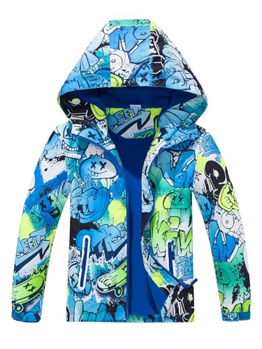 NATUST Jungen Wasserdichte Jacke Kinder Gefüttert Regenjacke Winter Übergangsjacke Outdoorjacke mit Kapuze 146-152 Blau von NATUST