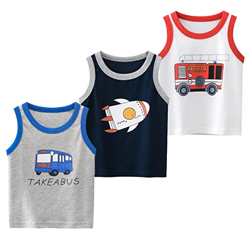 NATUST Kinder 3er-Pack Tank Top Jungen Ärmelloses Unterhemd Bus-Muster Baumwolle 104-110 von NATUST