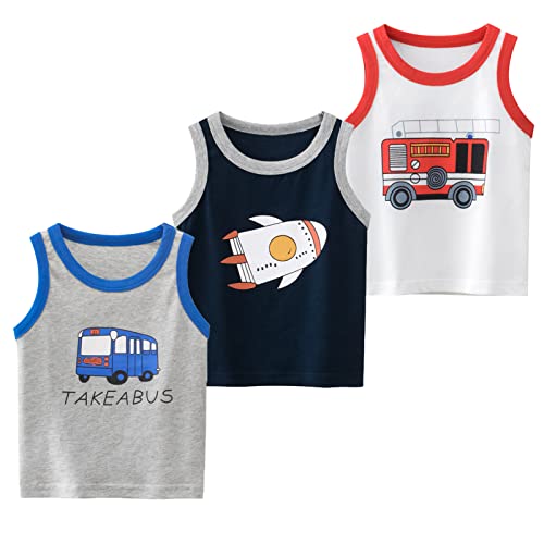 NATUST Kinder 3er-Pack Tank Top Jungen Ärmelloses Unterhemd Bus-Muster Baumwolle 134-140 von NATUST