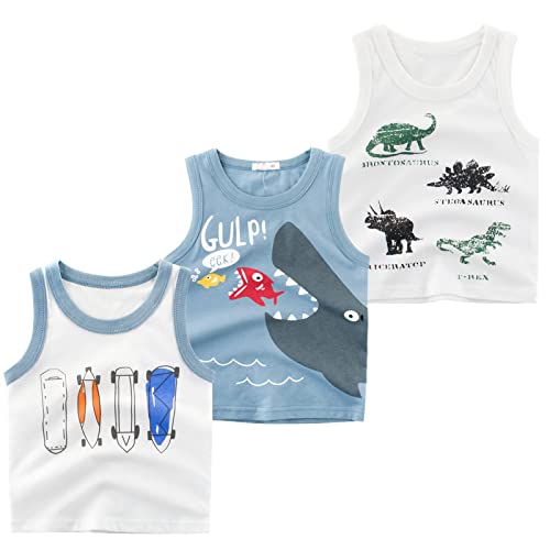 NATUST Kinder 3er-Pack Tank Top Jungen Ärmelloses Unterhemd Dinosaurier-Muster Baumwolle 98-104 von NATUST