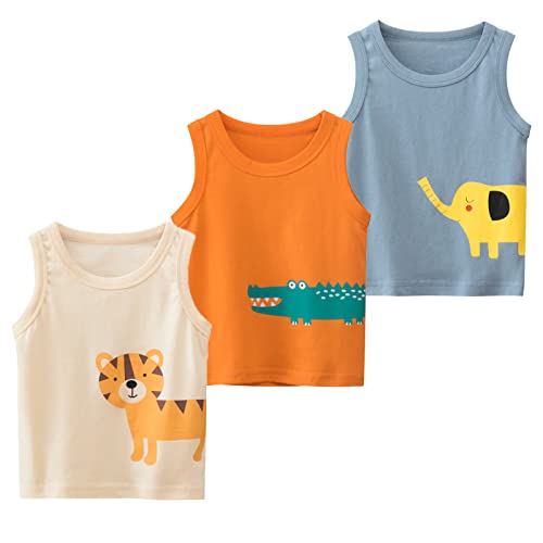NATUST Kinder 3er-Pack Tank Top Jungen Ärmelloses Unterhemd Tier-Muster Baumwolle 134-140 von NATUST
