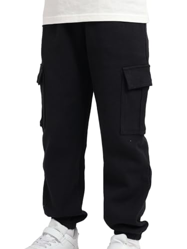 NATUST Kinder Cargohose Jungen Freizeithose Mädchen Jogginghose mit elastischem Bund Schwarz 160 von NATUST