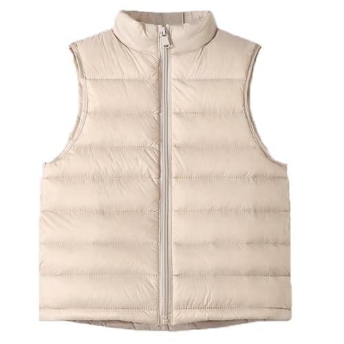 NATUST Kinder Daunenweste Mädchen Jungen Winter Leicht Ärmellos Steppweste Reißverschluss Beige 140 von NATUST