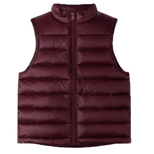 NATUST Kinder Daunenweste Mädchen Jungen Winter Leicht Ärmellos Steppweste Reißverschluss Rot 140 von NATUST