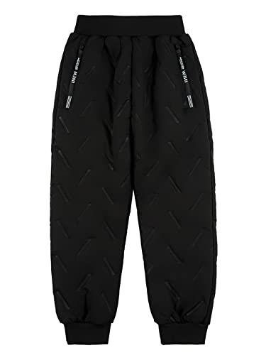 NATUST Kinder Gefütterte Outdoorhose Junge wasserdichte Jogginghose Warm Winter Thermohose Schwarz 128-134 von NATUST