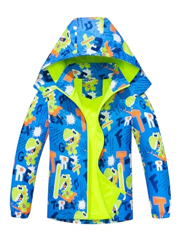 NATUST Kinder Jacke Gefütterte Regenjacke Jungen Übergangsjacken Softshelljacke Dinosauriern für Jungs Blau 110 von NATUST