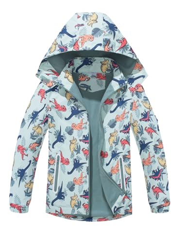 NATUST Kinder Jacke Gefütterte Regenjacke Jungen Übergangsjacken Softshelljacke Dinosauriern für Jungs Grün 130 von NATUST
