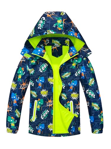 NATUST Kinder Jacke Gefütterte Regenjacke Jungen Übergangsjacken Softshelljacke Dinosauriern für Jungs Marineblau 120 von NATUST