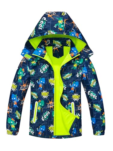 NATUST Kinder Jacke Gefütterte Regenjacke Jungen Übergangsjacken Softshelljacke Dinosauriern für Jungs Marineblau 150 von NATUST