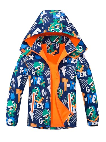 NATUST Kinder Jacke Gefütterte Regenjacke Jungen Übergangsjacken Softshelljacke Dinosauriern für Jungs Marineblau Orange 140 von NATUST