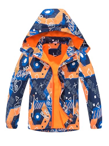 NATUST Kinder Jacke Gefütterte Regenjacke Jungen Übergangsjacken Softshelljacke Dinosauriern für Jungs Orange 130 von NATUST