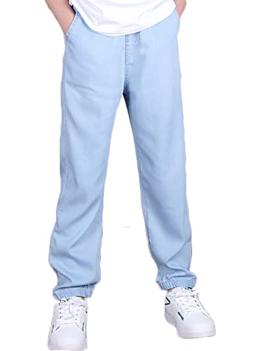 NATUST Kinder Jogg Hose Jungen Jeans Atmungsaktiv Denimhose Hellblau 152-158 von NATUST