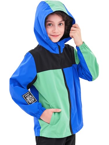 NATUST Kinder Jungen Wasserdichte Jacke Leichte Übergangsjacke Winddichte Regenjacke mit Kapuze Blau 120 von NATUST