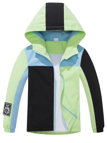 NATUST Kinder Jungen Wasserdichte Jacke Leichte Übergangsjacke Winddichte Regenjacke mit Kapuze Blau Grün 130 von NATUST