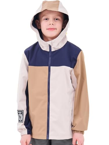 NATUST Kinder Jungen Wasserdichte Jacke Leichte Übergangsjacke Winddichte Regenjacke mit Kapuze Khaki 150 von NATUST