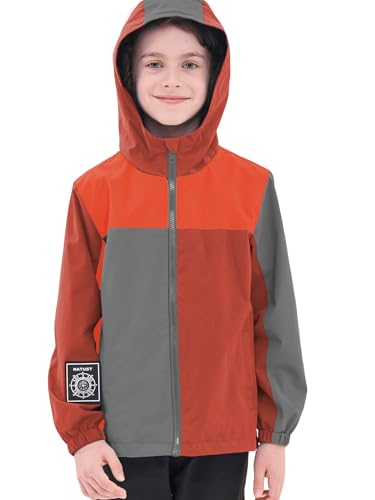 NATUST Kinder Jungen Wasserdichte Jacke Leichte Übergangsjacke Winddichte Regenjacke mit Kapuze Rot 160 von NATUST